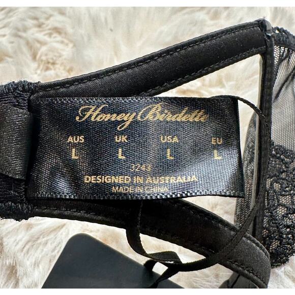 Honey Birdette NATALIE🖤 Black & Silver Metallic Floral Garter Suspender Large - Picture 3 of 3